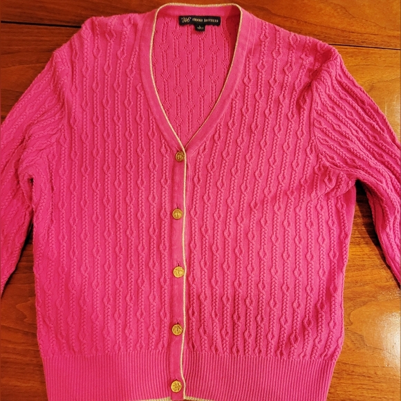 Preppy Brooks Brothers 346 Pink Gold Button Cardigan Large - Picture 5 of 11